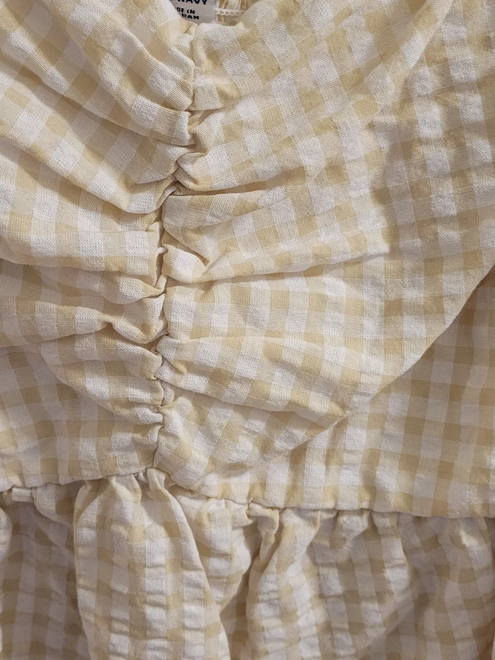 Old Navy Cream Gingham Peplum Ruched Front Top